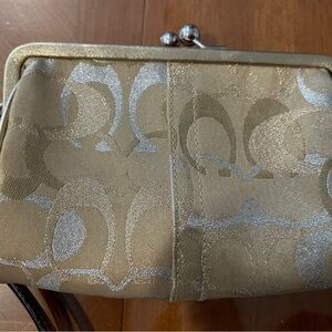 Elegant Coach Gold and Silver kiss lock Clutch Wristlet